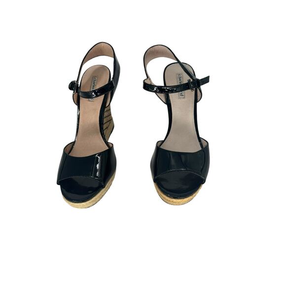 Charles David Black Patent Leather Wedge Cork Sandal sz 9.5 - Picture 3 of 9